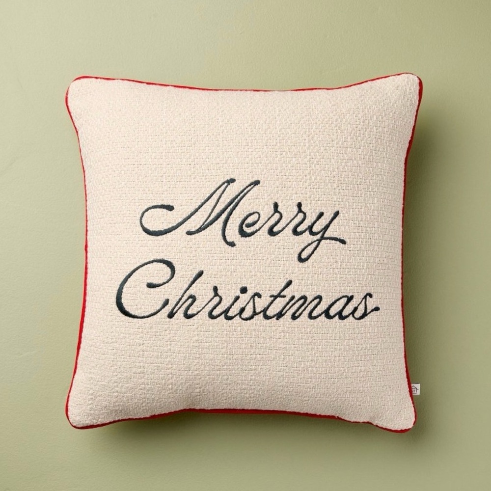 16x16” ‘Merry Christmas’ Icon Square Toss Pillow Cream/Red Edge